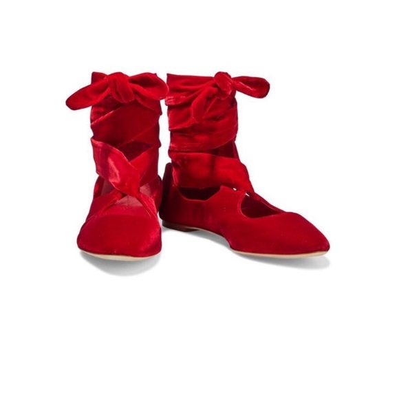 The Row Elodie Velvet Ankle-wrap Ballet Flats Red 38 - Picture 12 of 12